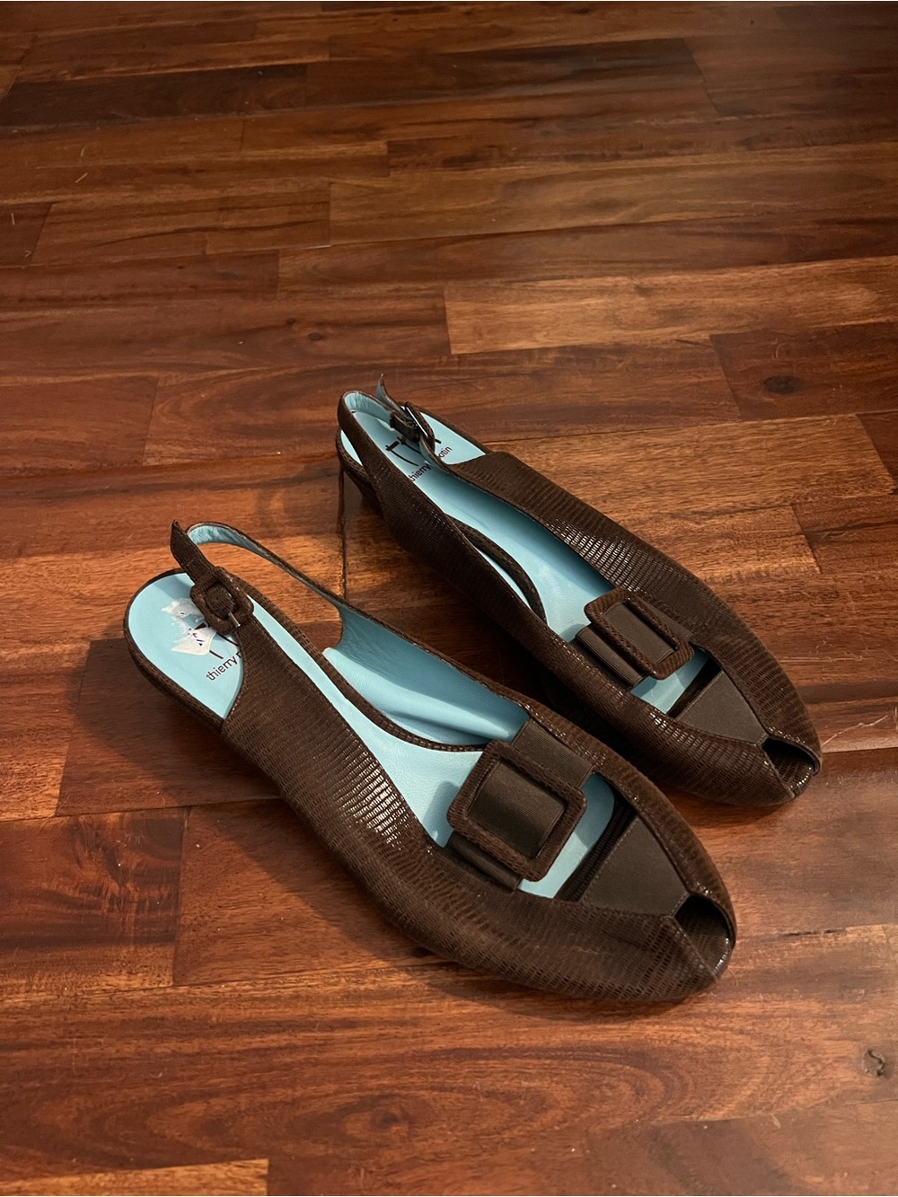 Thierry Rabotin Brown Textured Peep-Toe Slingback Heels